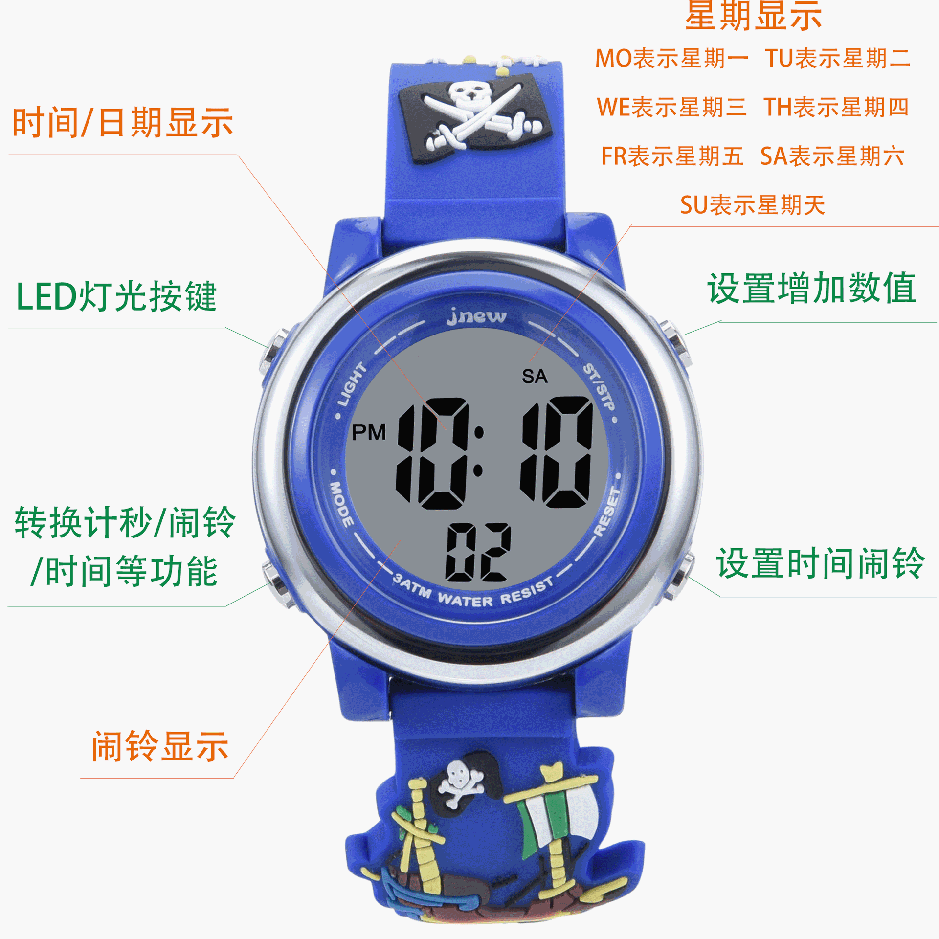 jnew Đồng hồ điện tử trẻ em thể thao chống thấm nước, quà tặng ý thức về thời gian Đồng hồ điện tử LED đa chức năng | BigBuy360 - bigbuy360.vn