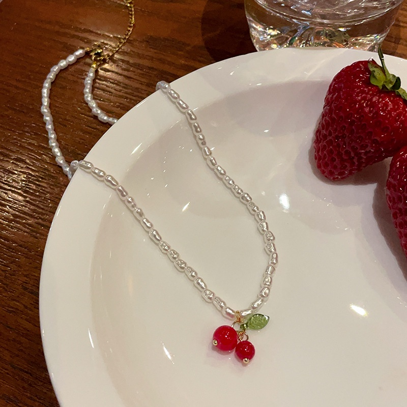 Vòng cổ Hình Quả Cherry Đính Ngọc Trai Sang Trọng Ngọt Ngào Thời Trang Cho Nữ