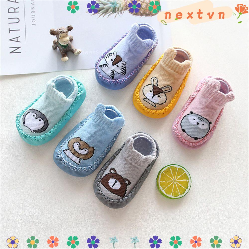 Giày vớ cotton đi trong nhà chống trượt họa tiết hoạt hình cho bé