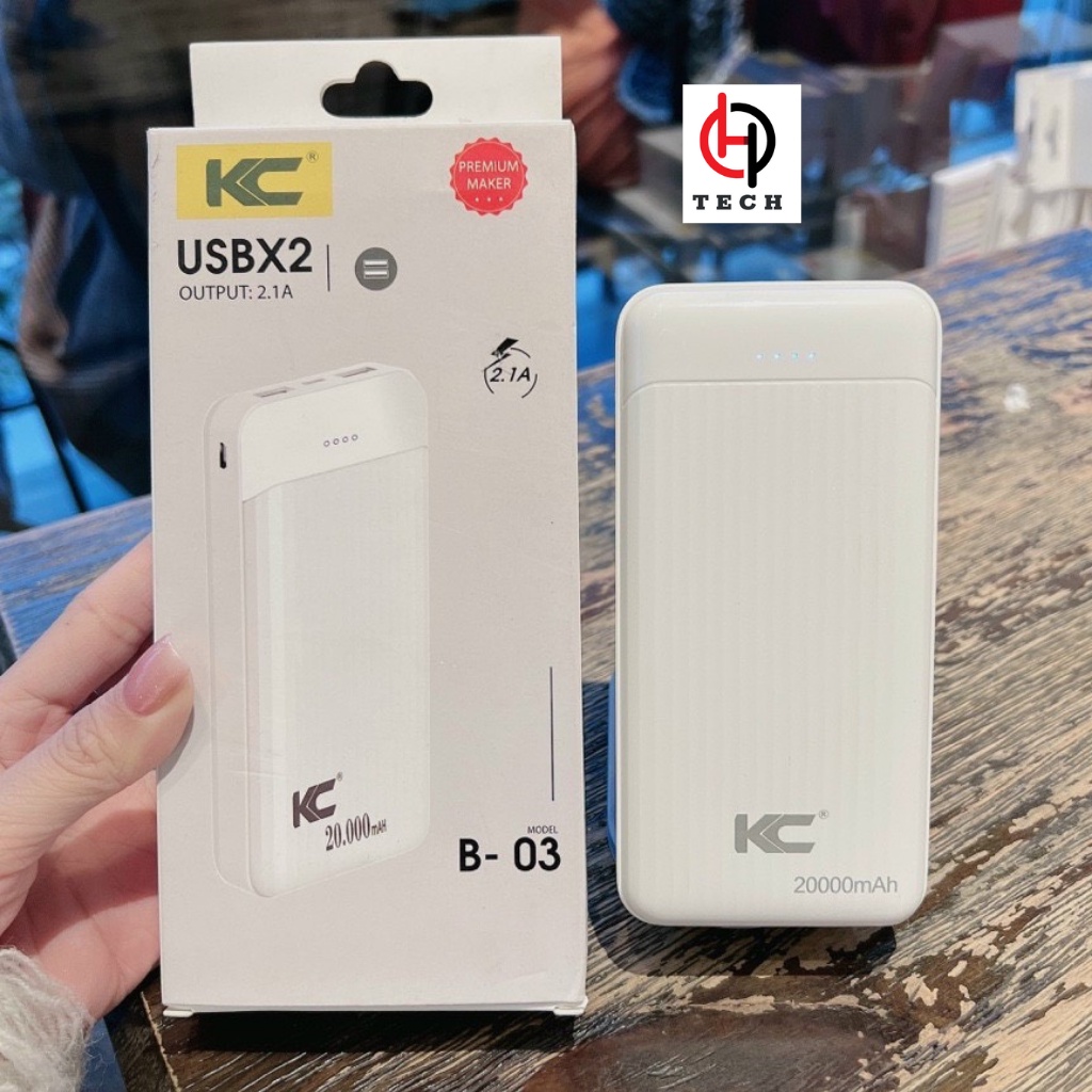 Sạc dự phòng KC B03 chính hãng 20000 mah, 2 cổng sạc usr tiện ích, bảo hành 12 tháng.