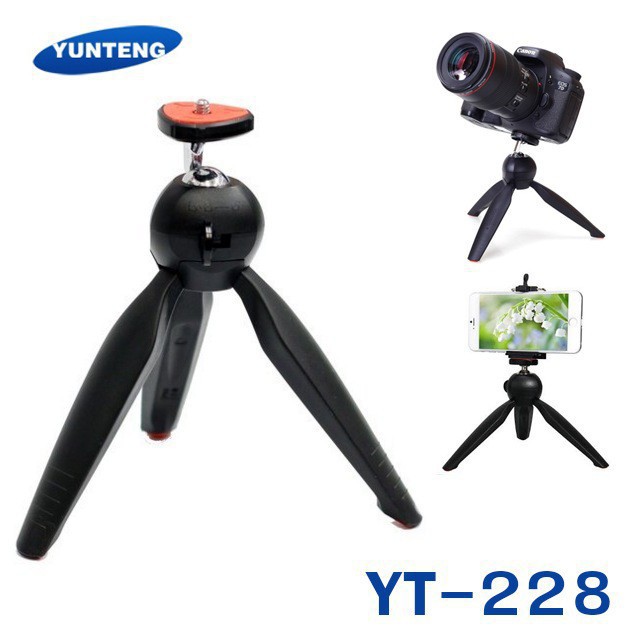 Tripod Mini Yunteng YT-228 - Vừa làm giá đỡ điện thoại, vừa là chân đế cho gậy chụp ảnh Hoàn Hảo -hàng loại 1