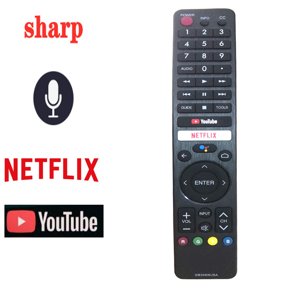 Điều khiển từ xa GB346WJSA Cho TV SHARP có chức năng giọng nói mở Netflix