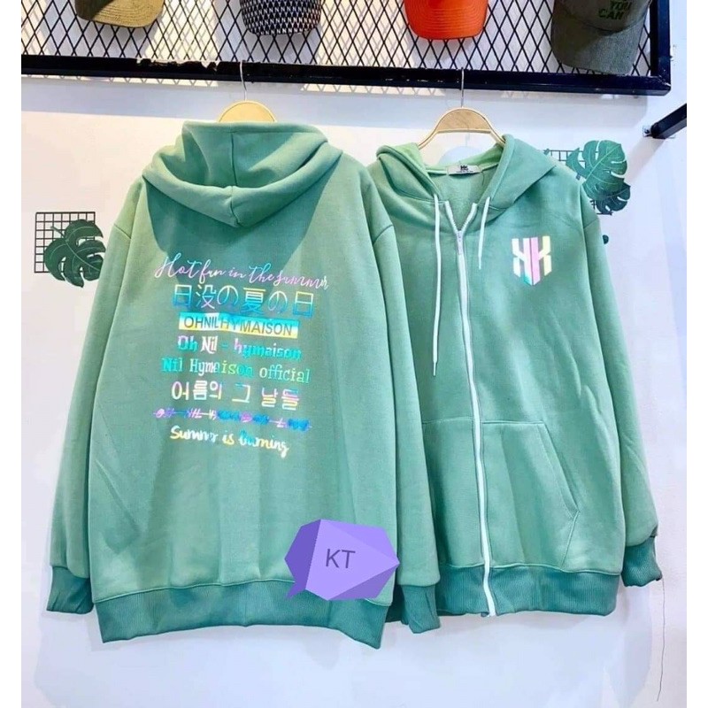 áo khoá hoddie chữ hàn mũ 2 lớp