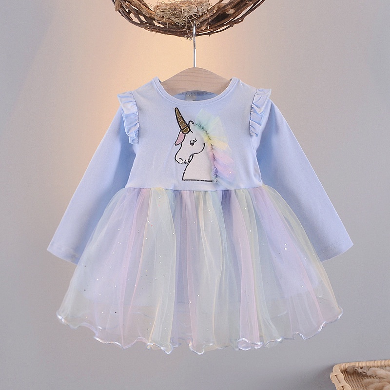 Váy thu đông bé gái họa tiết ngựa thêu chân ren nhiều màu sang trọng  size 1-4 tuổi VT03
