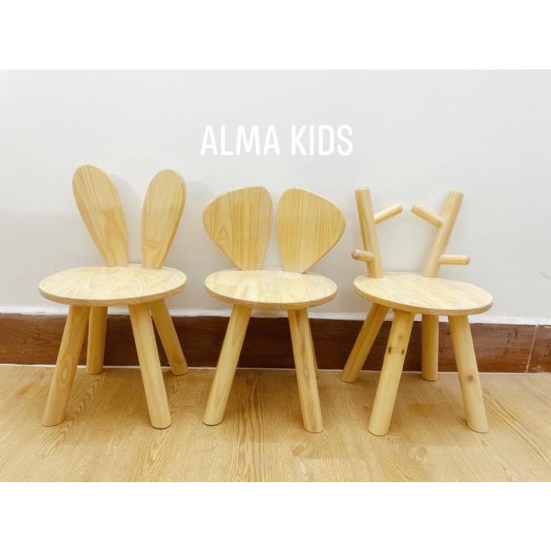 Ghế Gỗ Tai Thỏ Sừng Hươu Cánh Bướm Ghế Gỗ Có Tựa Lưng Dễ Thương Cho Bé