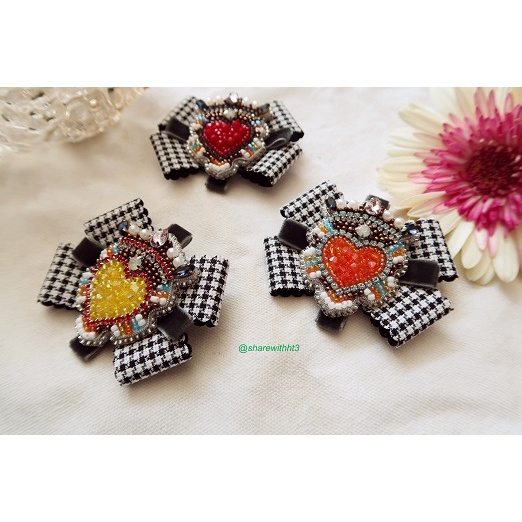 Ghim Cài áo nữ handmade - Nơ Cài áo Đen Trắng, center độc đáo - HCAM0059