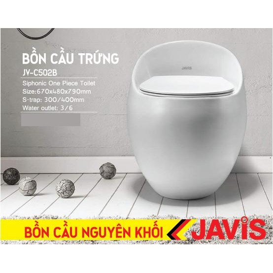 Bồn cầu Trứng liền khối JAVIS JV-C502S, công nghệ men Nano, chống bám bẩn và diệt khuẩn, siêu bền.