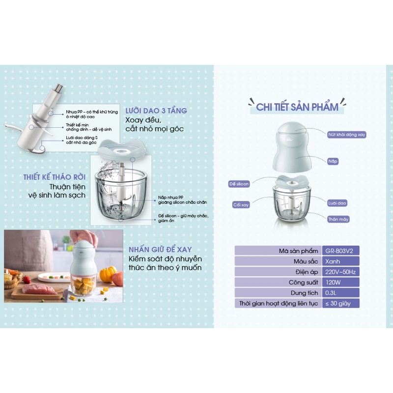 Máy xay ăn dặm 0.3L Bear QSJ-A01F2 bản quốc tế Bh 18 tháng