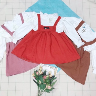 Váy Bé Gái Dài Tay Chuột Lắc Store Kiểu Yếm Nhung Gân 2 Dây Liền 8Kg Đến 18Kg