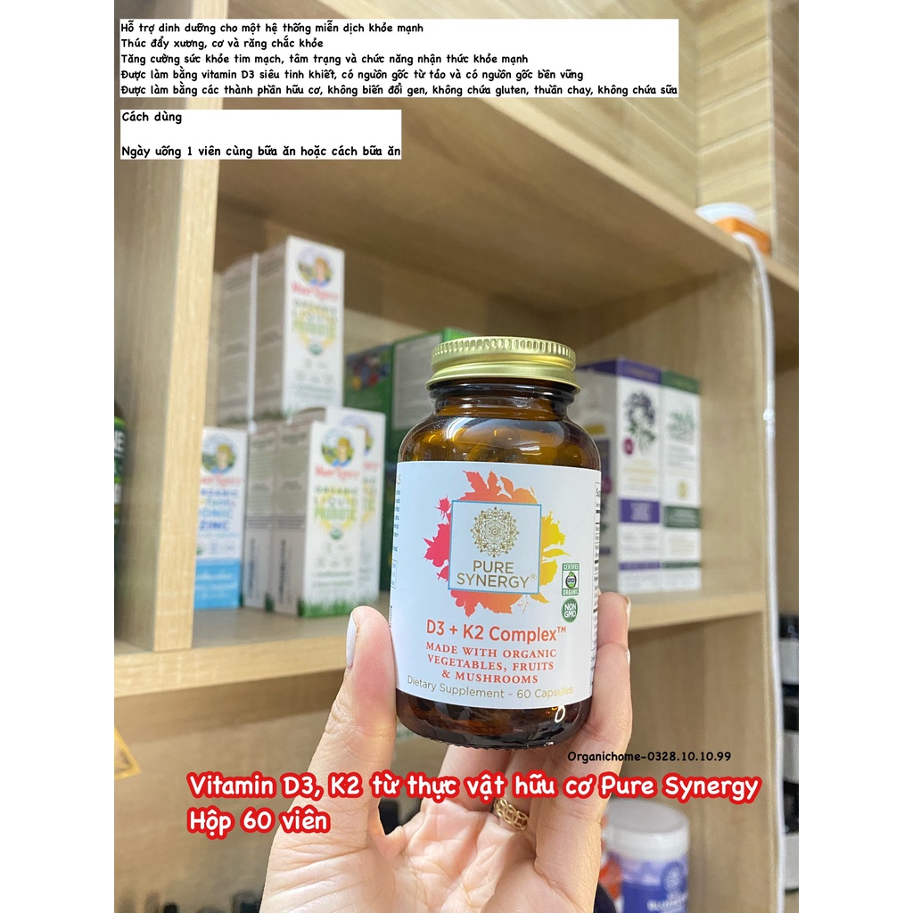Vitamin D3, K2 từ thực vật hữu cơ Pure Synergy Hộp 60 viên