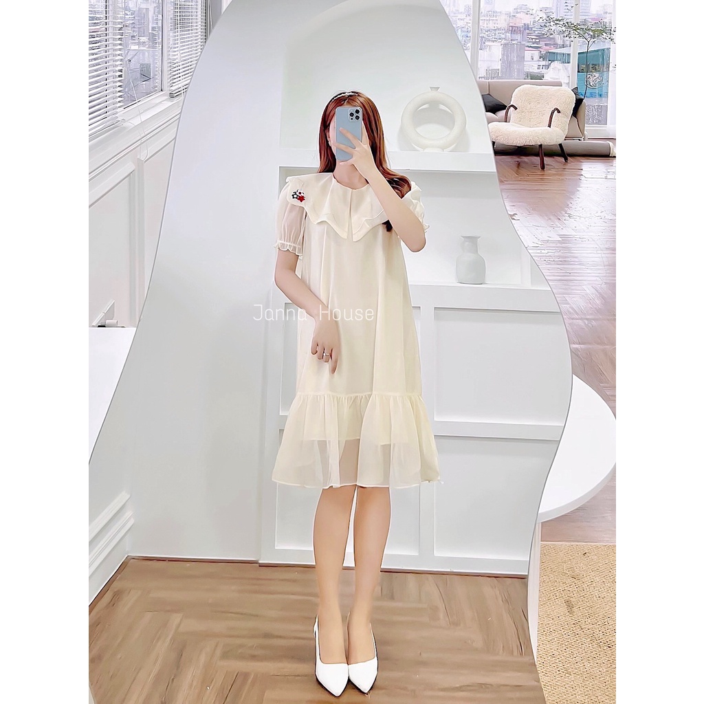 - Váy xòe tay bồng voan tơ vai có hoa thêu  tiểu thư ulzzang - M54 - jannahouse