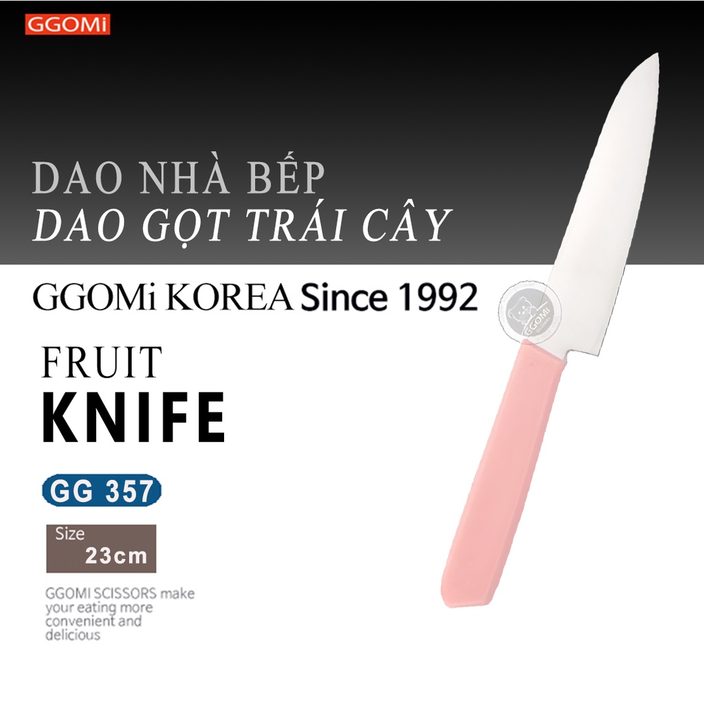 [HÀNG CHÍNH HÃNG] Dao gọt trái cây màu hồng  dài 23cm, lưỡi dài 13cm, thép không gì GGOMi Hàn Quốc GG357