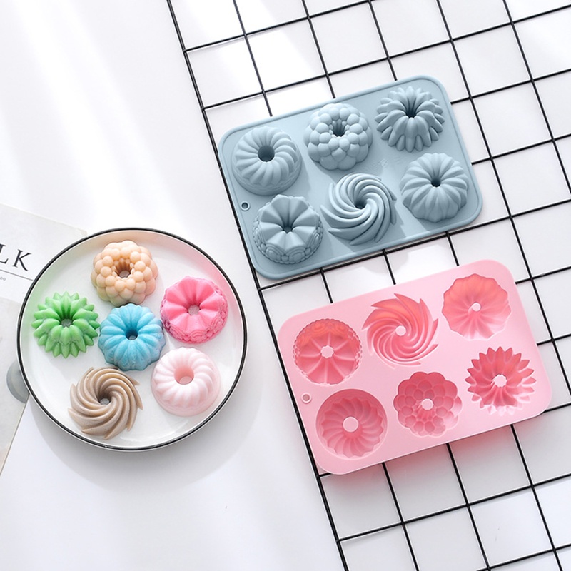 Khuôn Silicone 6 Ngăn Tạo Hình Làm Bánh Kem / Xà Phòng