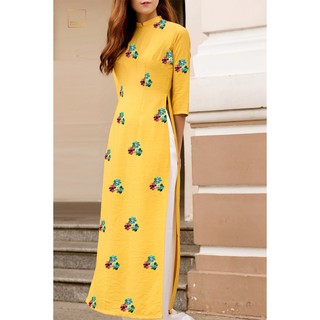 set áo dài nguyên bộ truyền thống. Hình thật