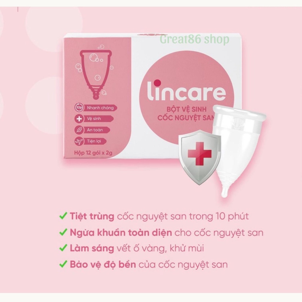 Bột vệ sinh Lincare great86 dung dịch vệ sinh cốc nguyệt san hộp 12 gói loại bỏ nấm mốc và vi khuẩn
