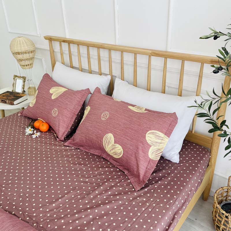 Bộ chăn ga gối cotton poly lidaco tim vàng SP001313