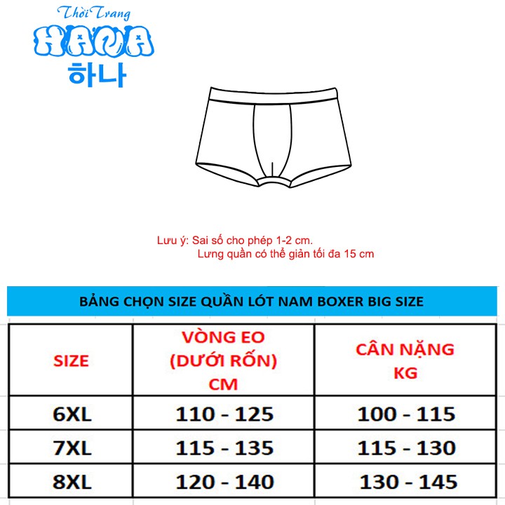 Quần sịp đùi boxer Nhật 4 chiều thông hơi cao cấp BIG SIZE SIZE LỚN (5XL ĐẾN 8XL, 85 ĐẾN 145 KG) thoáng khí kháng khuẩn