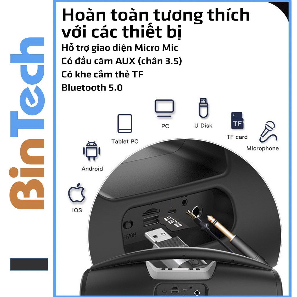 [Mã ELHACE giảm 4% đơn 300K] Loa bluetooth karaoke có mic BKK100 cao cấp, giá rẻ,công nghệ blutooth 5.0 BINTECH