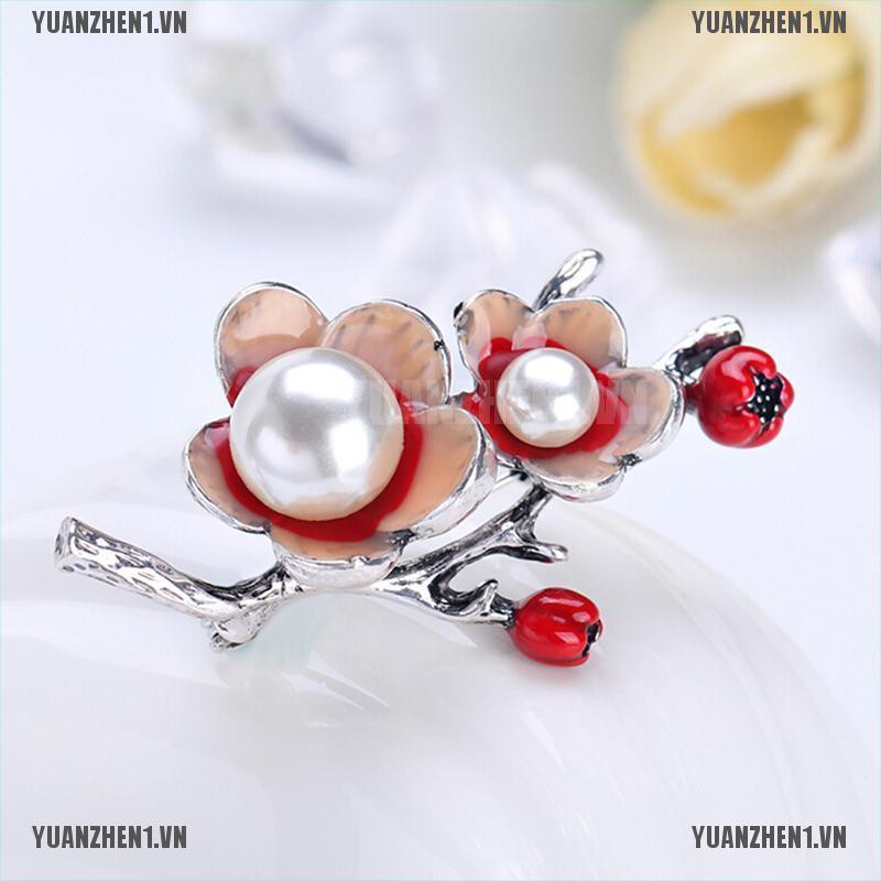 [YUANZHEN1] Trâm Cài Áo Hình Hoa Ngọc Trai Tráng Men Cho Cô Dâu