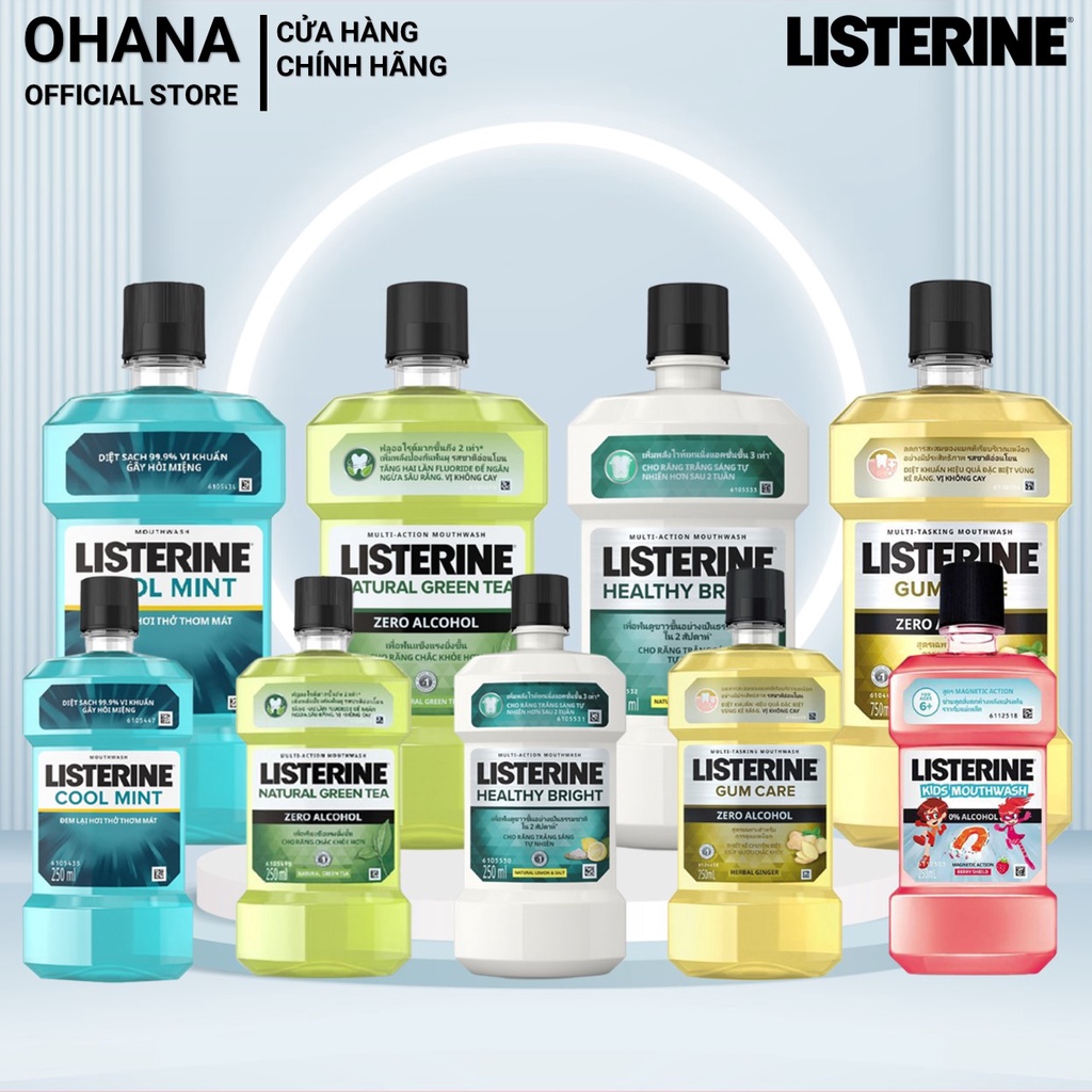 Nước Súc Miệng Listerine Diệt Khuẩn, Thơm Mát, Trắng Sáng Răng 100ml 250ml