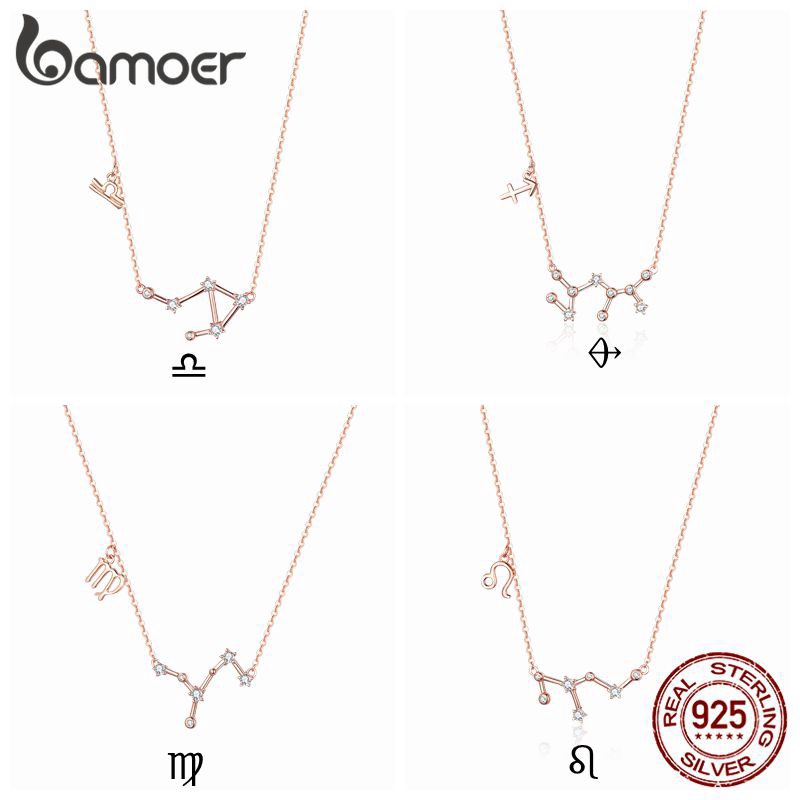 BAMOER Vòng cổ bạc 925 Mặt Chòm Sao Hoàng Đạo Đính Đá Zircon