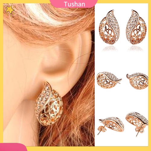 Đôi khuyên tai hình chiếc lá đính đá thời trang cho nữ