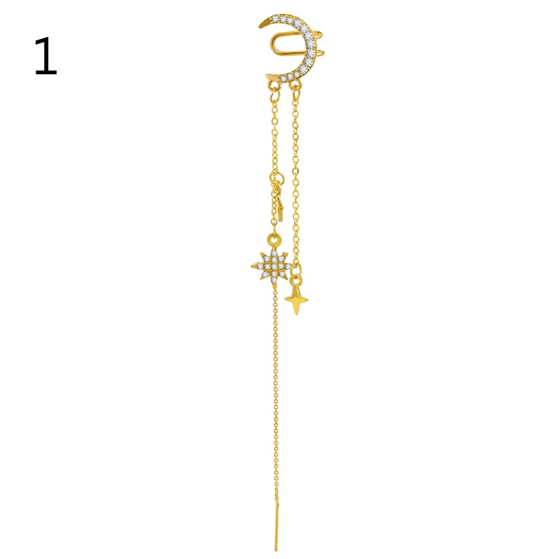 Khuyên Kẹp Vành Tai Dáng Dài Hình Mặt Trăng Ngôi Sao Đơn Giản Thời Trang Cho Nữ