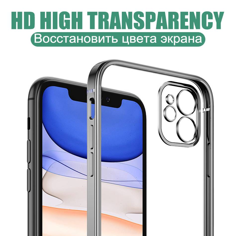 Ốp điện thoại khung vuông mạ màu trong suốt thích hợp cho IPhone 11 12 Pro Max Mini 7 8 Plus X XS Max XR