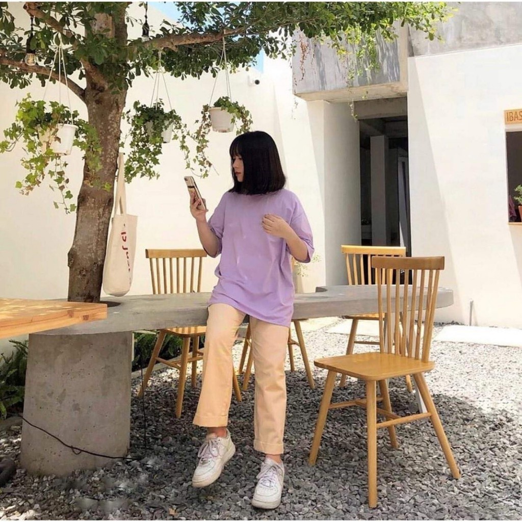 áo thun tay lỡ màu tím môn nam &amp; nữ FOME RỘNG có chọn size, chất thun xịn 1-tm5