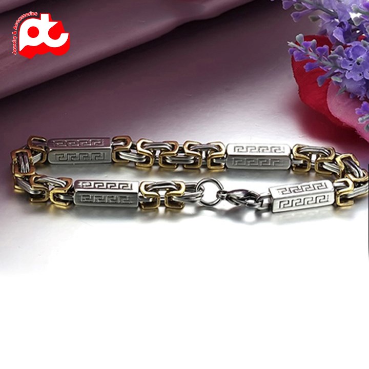 Lắc tay titan nam cao cấp đẹp sang trọng thép không gỉ kiểu ziczac dài PT JEWELRY kích cỡ 7mm PTLTNA93
