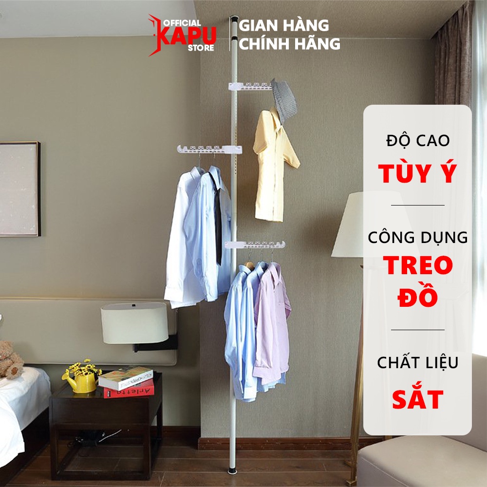Cây treo quần áo tùy chỉnh theo độ cao trần nhà, giá phơi đồ có thể để chậu hoa, cây cảnh trong nhà