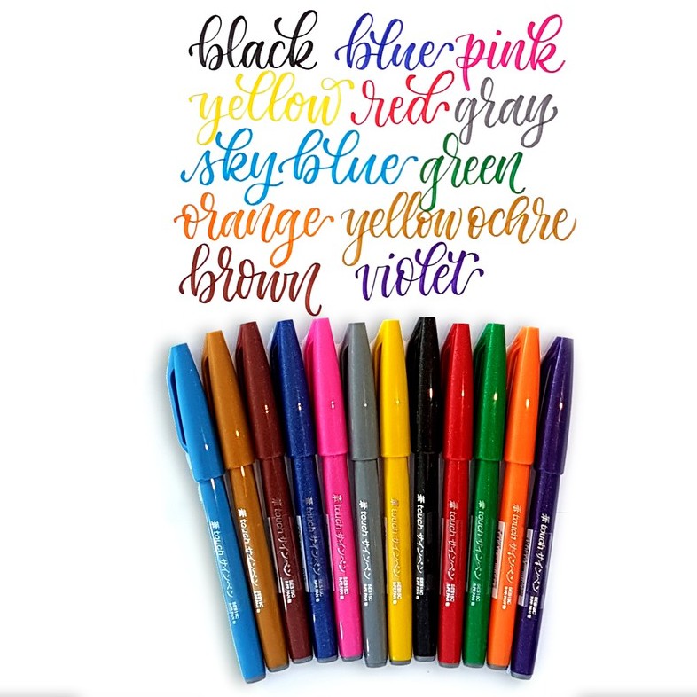 [ TÂM TÂM ]-Bút viết thư pháp Pentel Fude Touch Brush Sign Pen 12 màu cơ bản (bán lẻ theo màu)-
