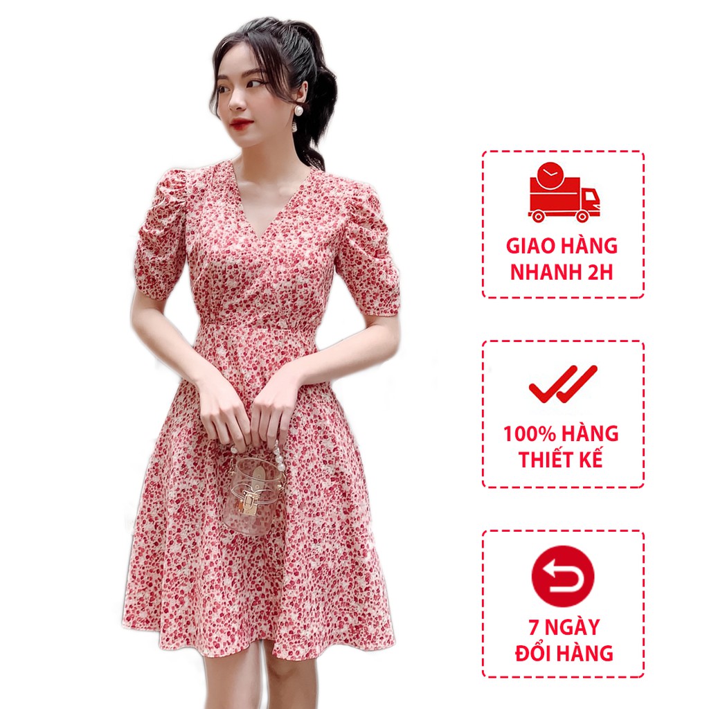 Váy hoa baby xanh đỏ thời trang công sở Calie House V240