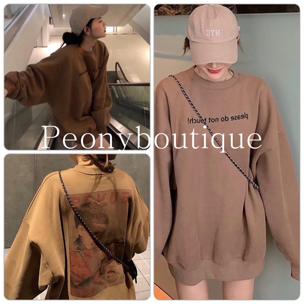 Áo Nỉ Please Nâu PEONYB Nữ [FREESHIP]  Sweater form rộng tay bồng, revue hoodie in hình cá tính Ulzzang