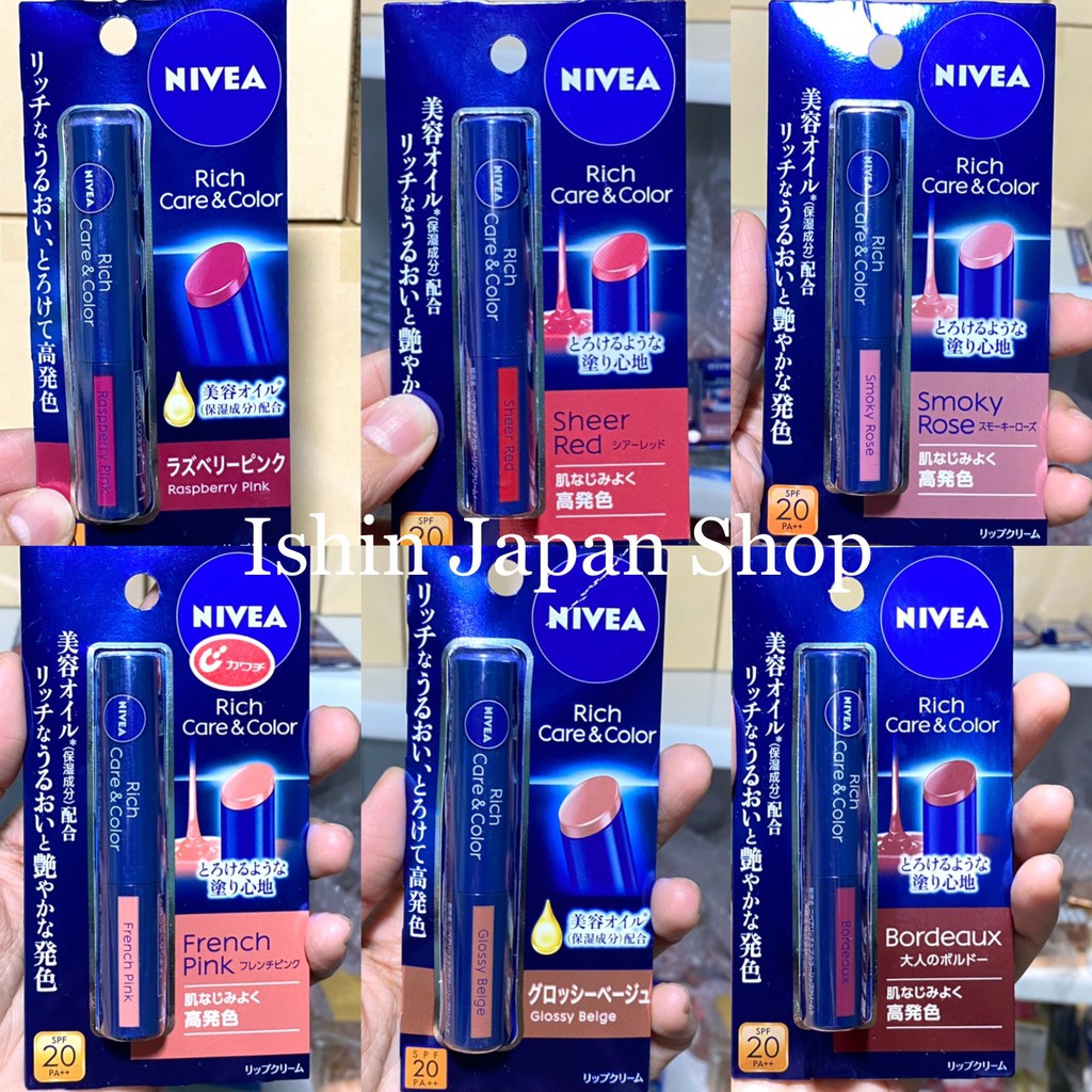 (Mẫu mới) Son dưỡng môi NIVEA Rich Care &amp; Color SPF20 PA++ có màu - Nhật Bản