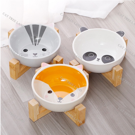 BÁT ĂN CHÓ MÈO BẰNG SỨ, KÈM ĐẾ GỖ TỰ NHIÊN - KHAY ĐỰNG THỨC ĂN CHO THÚ CƯNG