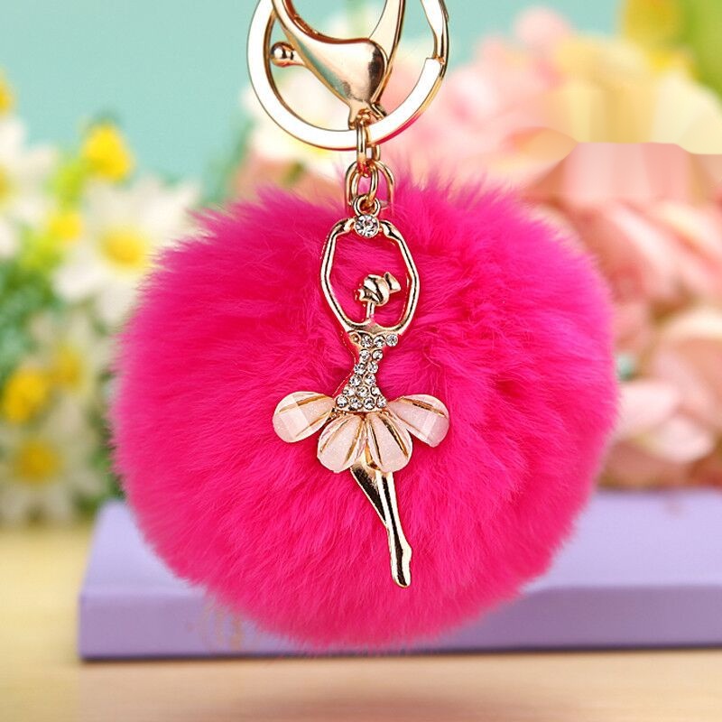 Phụ kiện handmade cục bông treo túi phụ kiện trang trí túi xách trang trí balo charm móc khoá charm đeo túi Móc Khóa Quả Cầu Lông Thỏ Đính Đá Dễ Thương