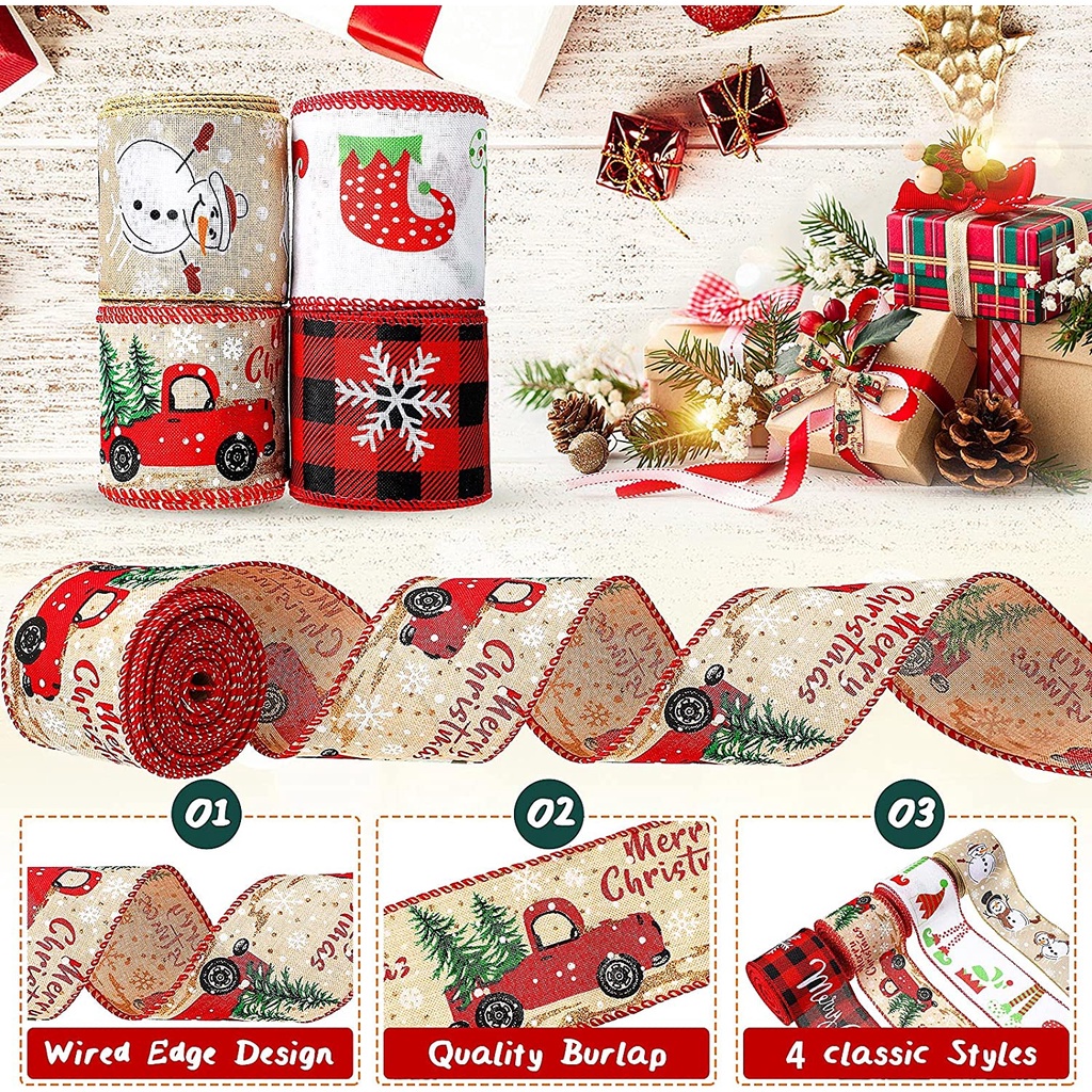 [Sản Phẩm Giáng Sinh] Dây Ruy Băng Bằng Vải Bố Thắt Nơ Đỏ Kiểm Tra / Xe Tải Giáng Sinh