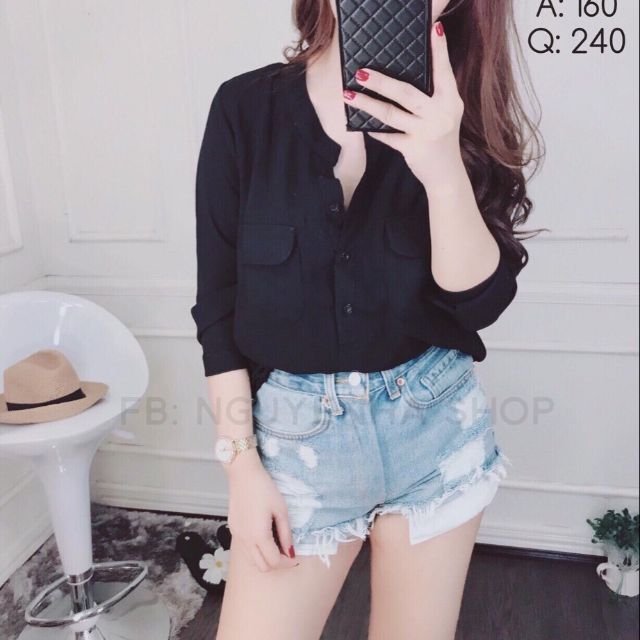 Áo sơmi cổ chui túi giả, hình thật ảnh sàn