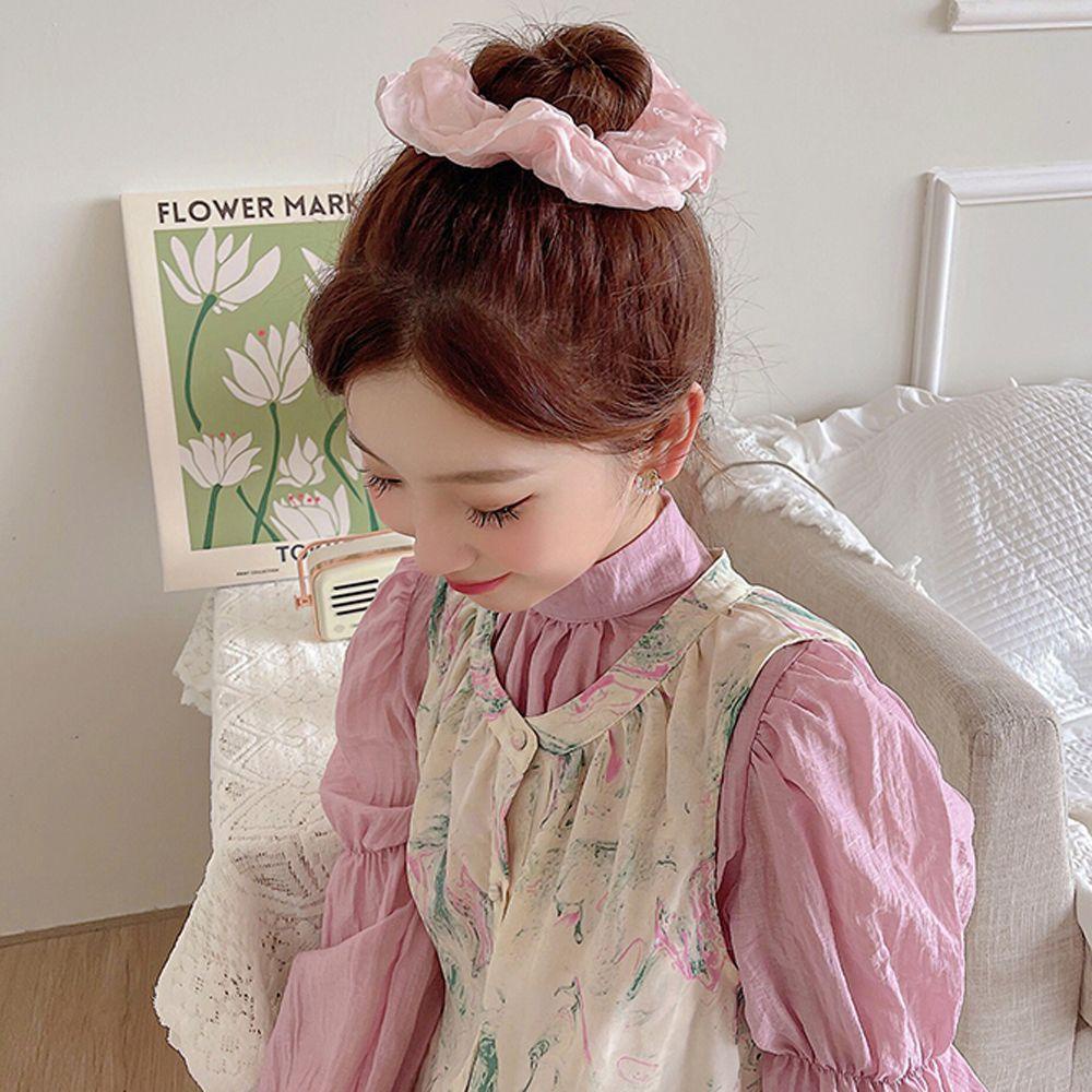 Dây Cột Tóc Phồng Màu Ngà Cỡ Lớn Phong Cách Cổ Điển Ngọt Ngào Xinh Xắn