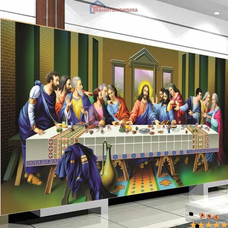 Tranh đính đá, tranh thêu chữ thập bữa tiệc ly 1m50 x 75cm
