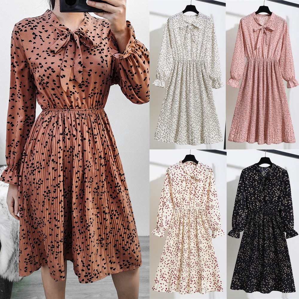 Đầm Midi Chất Chiffon Tay Dài Phong Cách Hàn Quốc Cho Nữ