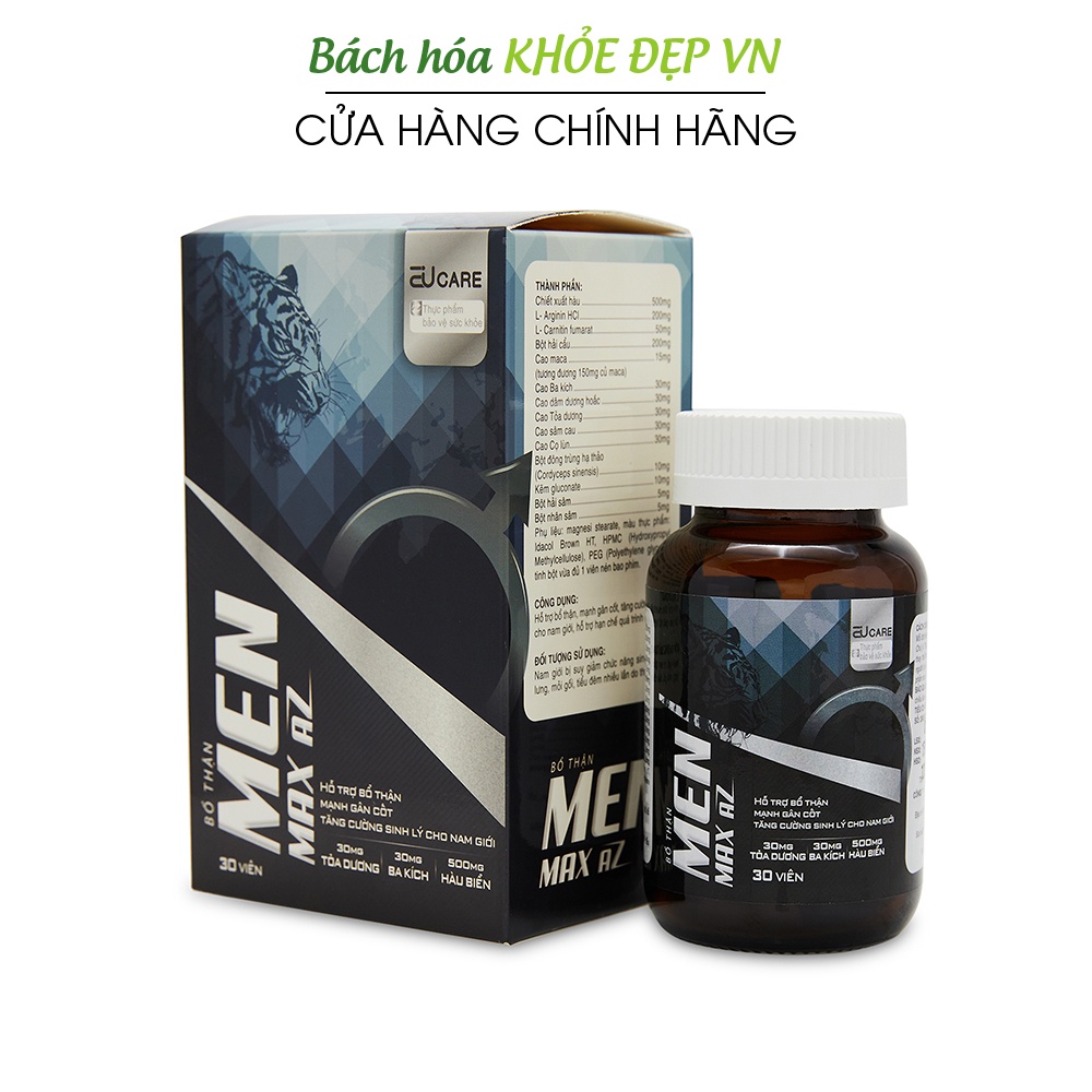 Bổ Thận Men Max AZ từ 500mg hàu biển tăng cường sinh lý nam, mạnh gân cốt - Chai 30 viên [Bổ Thận Men Max AZ]