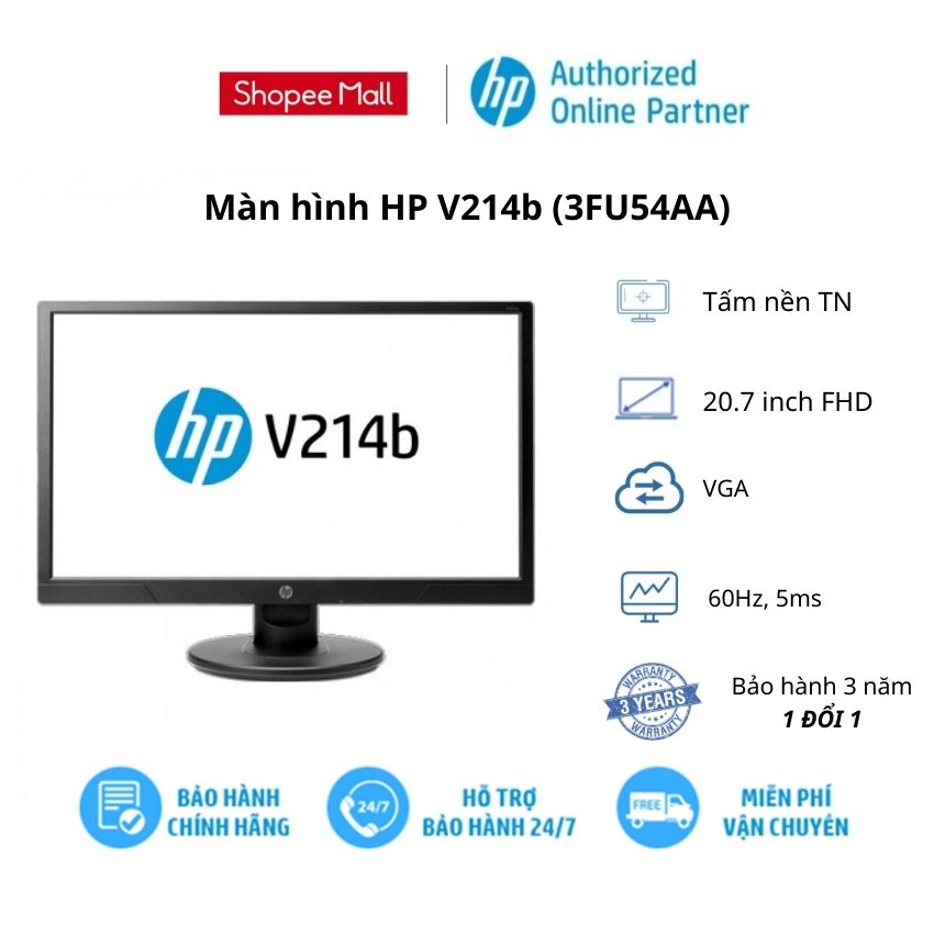 [ELGAME8 giảm 8% tối đa 500K] Màn hình HP V214b (3FU54AA) 20.7inch FHD TN 60Hz VGA 3Yrs - Bảo hành 3 năm