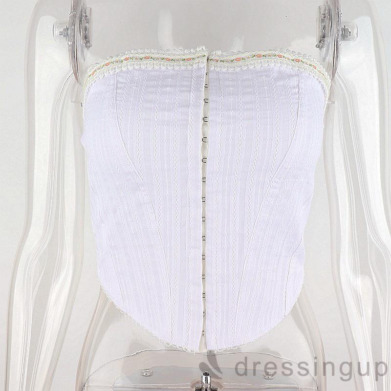 Áo ống dáng ôm trễ vai họa tiết hoa màu trắng size S/ M/ L cho nữ