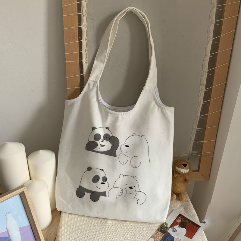 [Mã FASHIONT4WA2 giảm 10K đơn từ 50K] TÚI TOTE VẢI BỐ ĐEO VAI CANVAS &quot;BẦU&quot; GẤU WE BARE BEARS