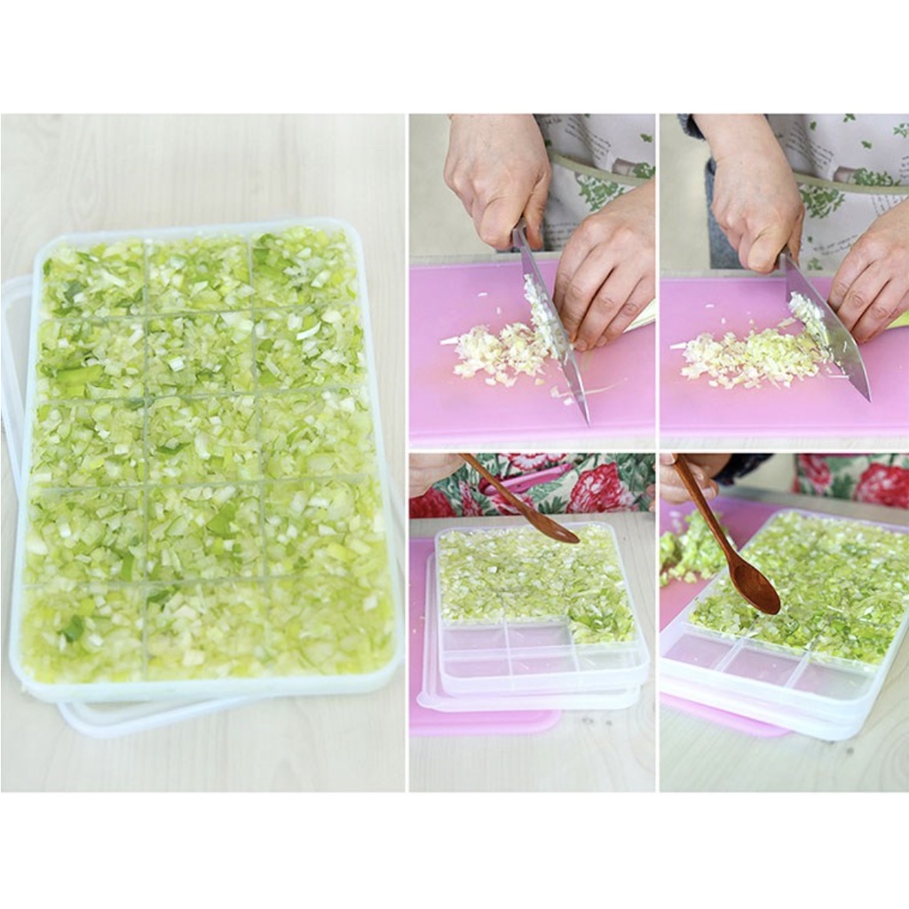 Khay bảo quản tỏi, thịt viên, gia vị thái hạt lựu có nắp đậy an toàn Hàn Quốc | 3 khay lớn và 3 khay nhỏ