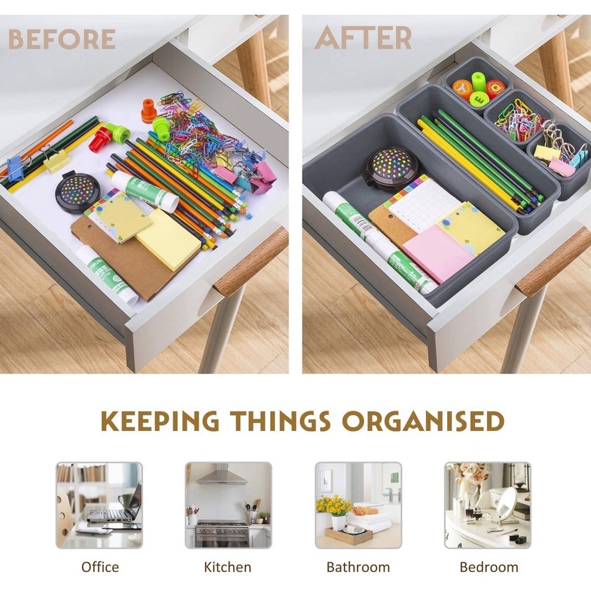 Bộ 8 hộp đựng đồ 3 kích thước khác nhau sử dụng tiện lợi đựng trong tủ kéo đa năng cho nhà bếp/phòng tắm/văn phòng