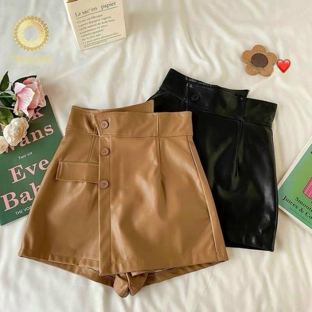 Chân Váy Da Ngắn Vạt Chéo, Quần Đùi Giả Váy Chữ A Lệch Vạt, Cạp Cao, Da Bóng Tôn Dáng Siêu HOT 2021-TADAKAD SHOP