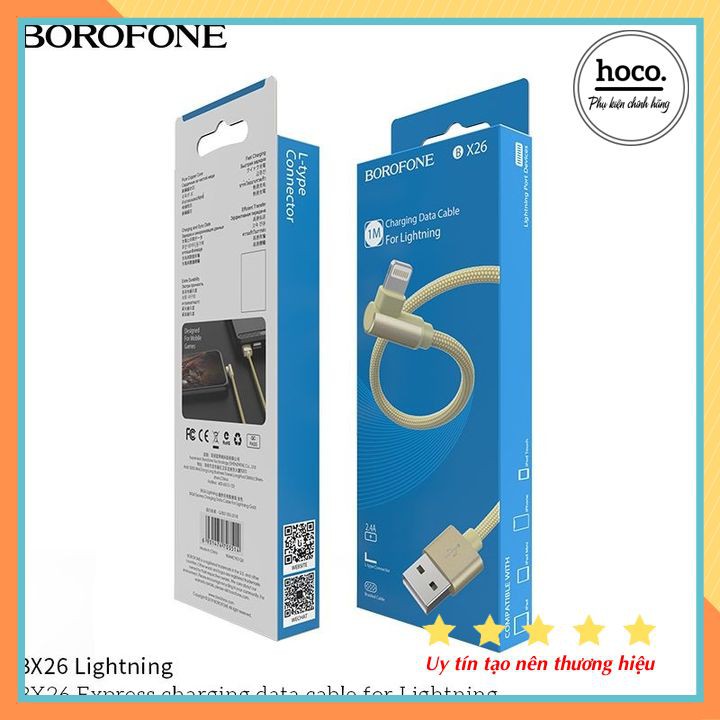 Cáp Sạc Chữ L Borofone BX26 Cổng Micro-USB / Lightning / Type-C Max 2.4A Dành Cho Game Thủ - Bảo Hành 12 Tháng